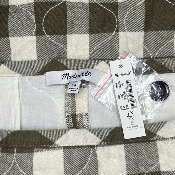 Madewell Green White Gingham Check Button Front Quilted Mini Skirt NWT Size 16 - Picture 11 of 12